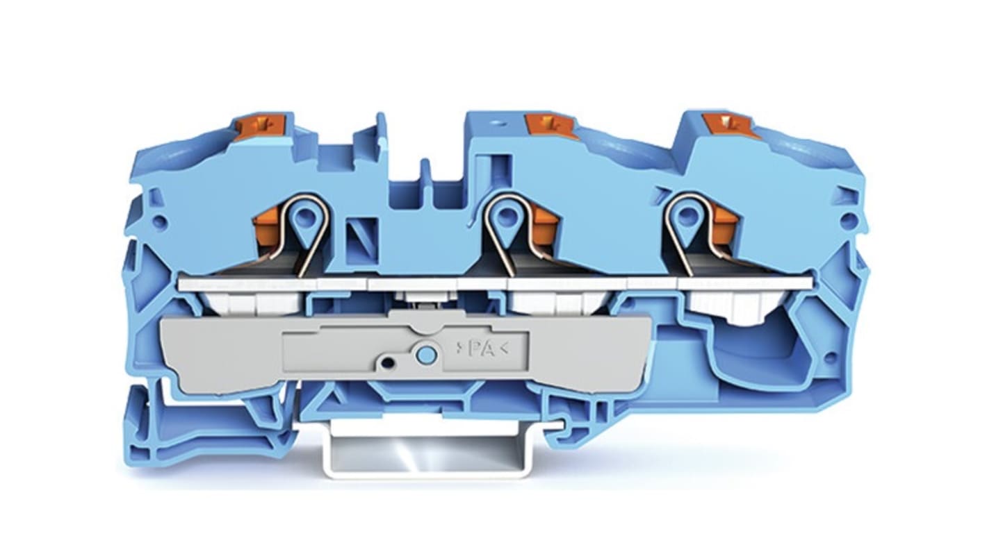 WAGO 2216-1304 TOPJOB S, 2216 Series Blue, 16mm², Single-Level, Push-In Cage Clamp Termination, ATEX, IECEx