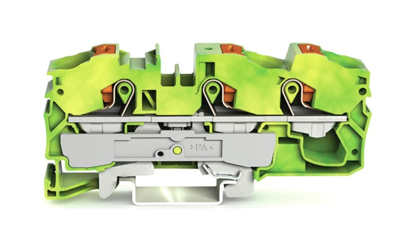 Bloc de mise à la terre WAGO TOPJOB S, 2216, 16mm², Borne à cage enfichable, Vert/Jaune