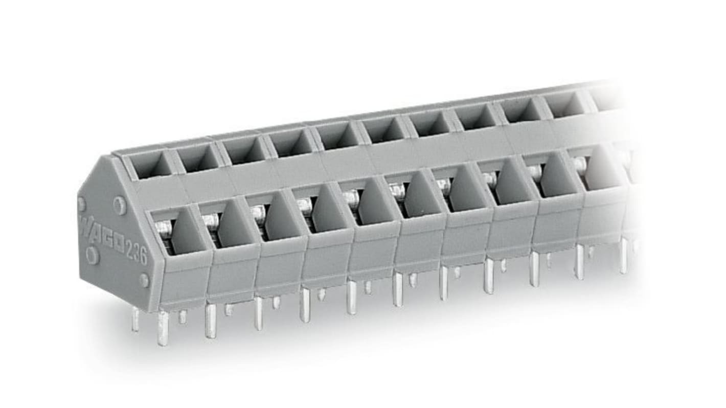 WAGO PCB Terminal Block, 16-Contact, 5/5.08mm Pitch, Through Hole Mount, 1-Row