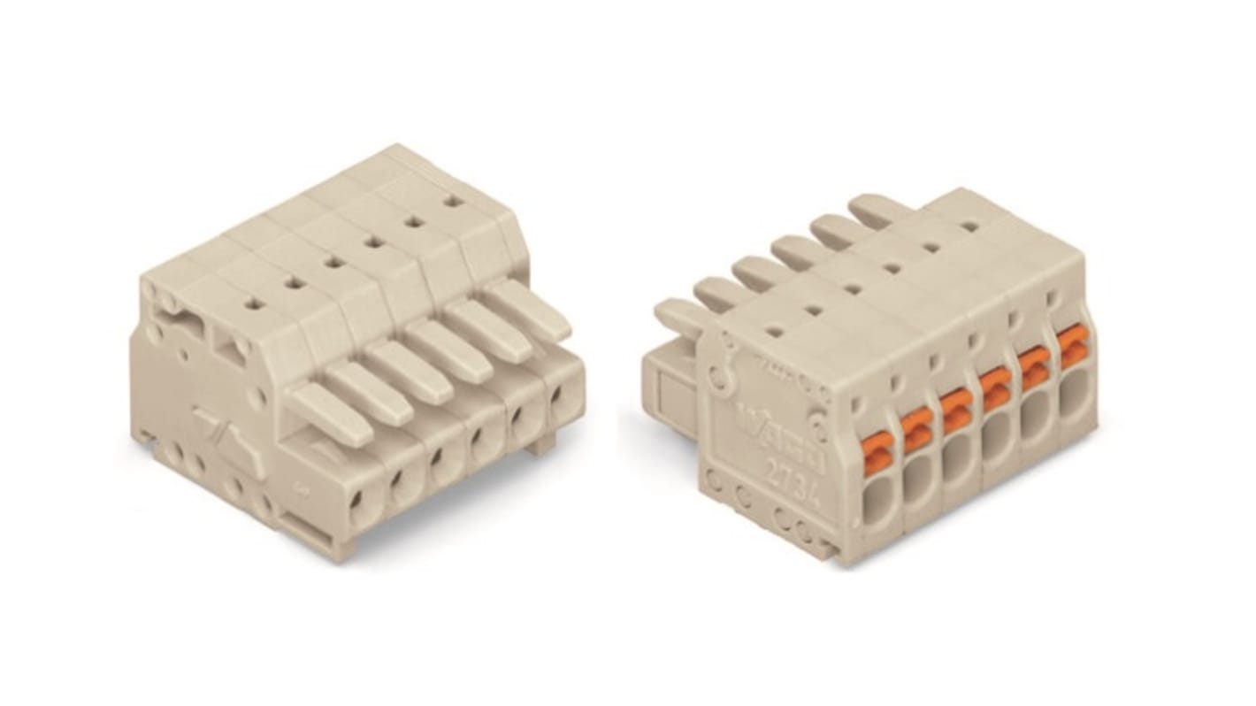 WAGO, 3.5mm Pitch, 6 Way, Pluggable Terminal Block, Plug, Through Hole, 2734-106