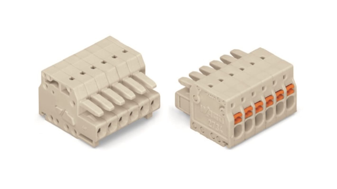 WAGO, 3.5mm Pitch, 8 Way, Pluggable Terminal Block, Plug, Through Hole, 2734-108