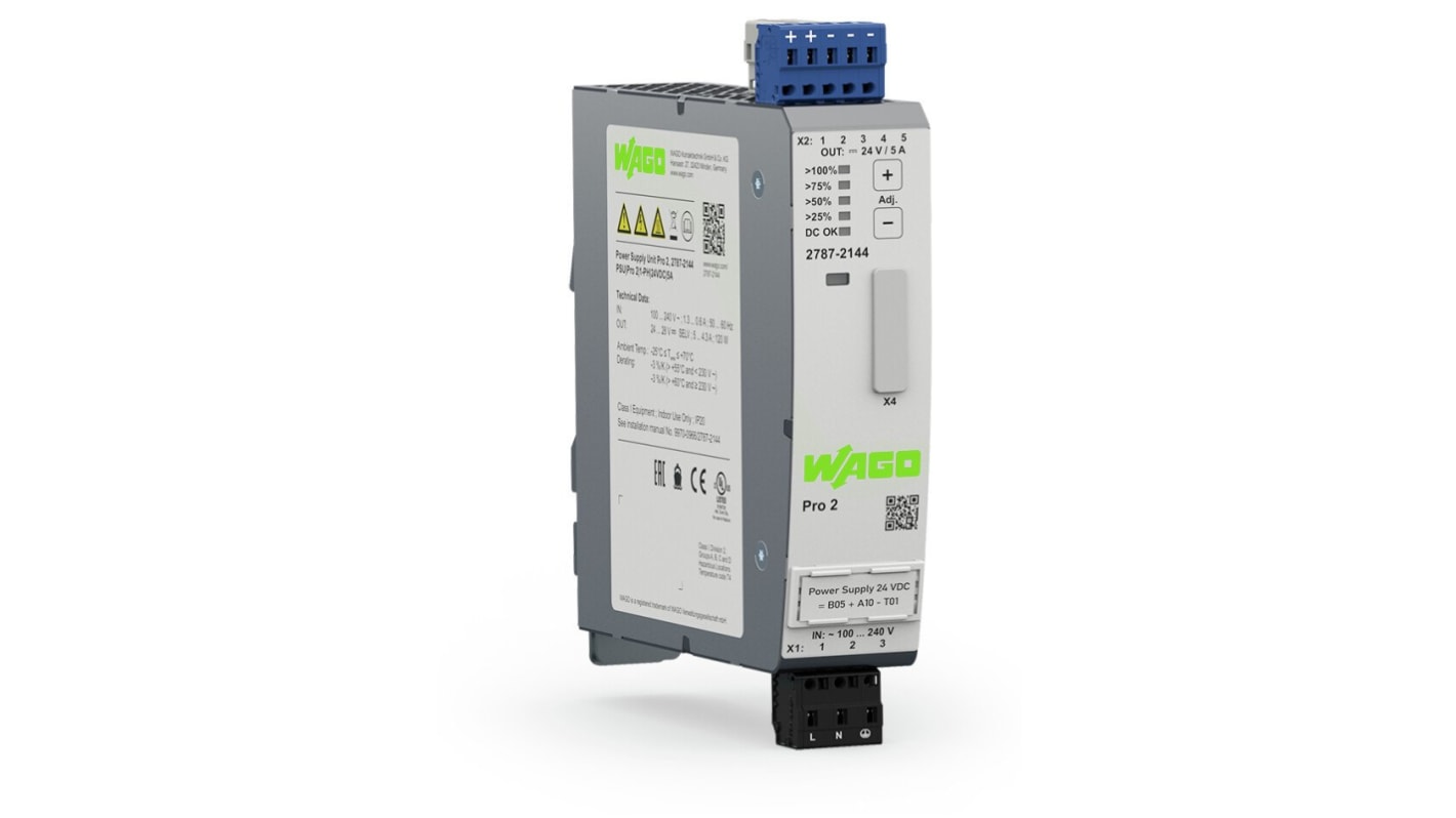 WAGO 2787 DIN Rail Power Supply, 230V ac, dc Input, 24V dc dc Output, 5A Output, 120W