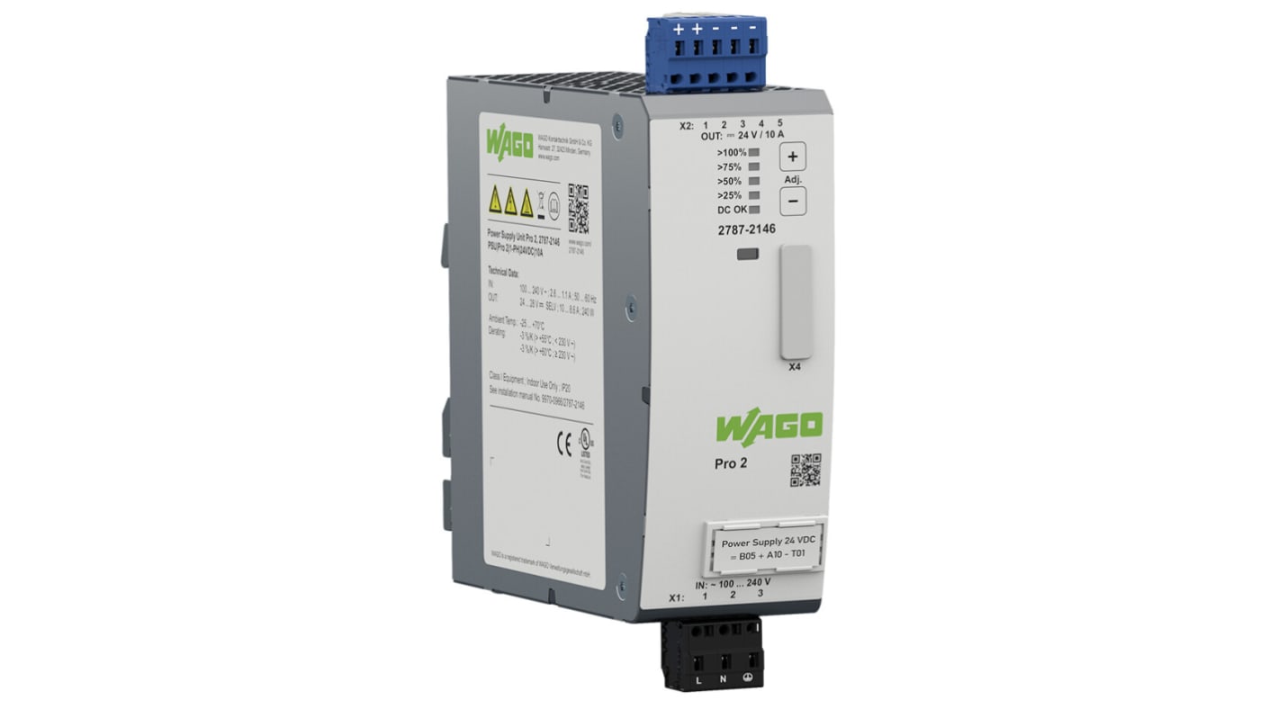 WAGO 2787 DIN Rail Power Supply, 230V ac, dc Input, 24V dc dc Output, 10A Output, 240W