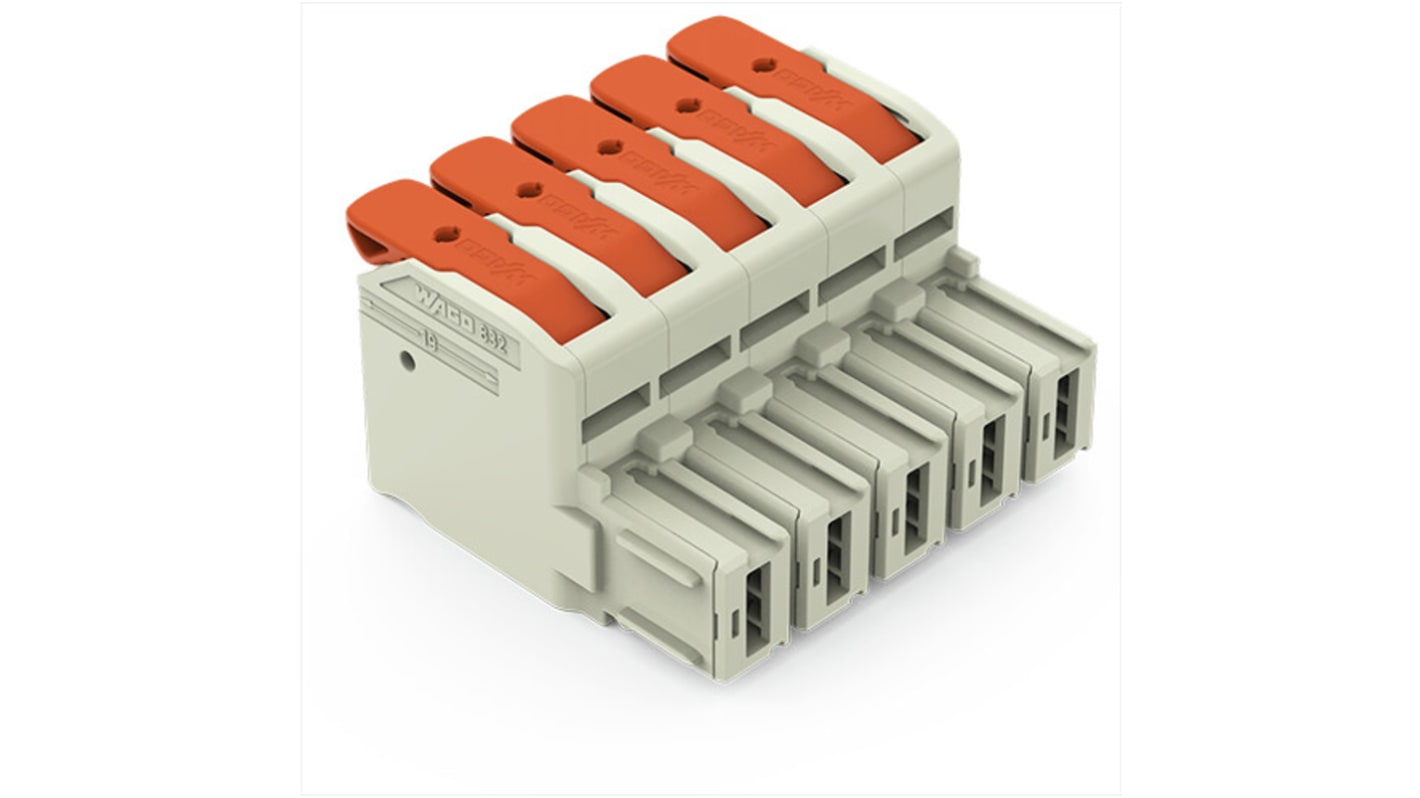 WAGO, 10.16mm Pitch, 5 Way, Pluggable Terminal Block, Plug, 832-1105