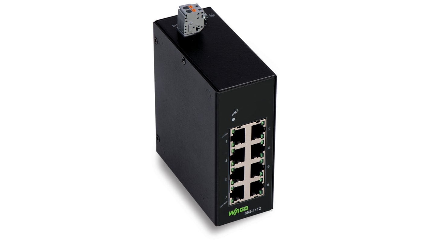 Wago DIN Rail Mount Ethernet Switch, 8 RJ45 Ports, 10/1000Mbit/s Transmission, 9 → 57V dc