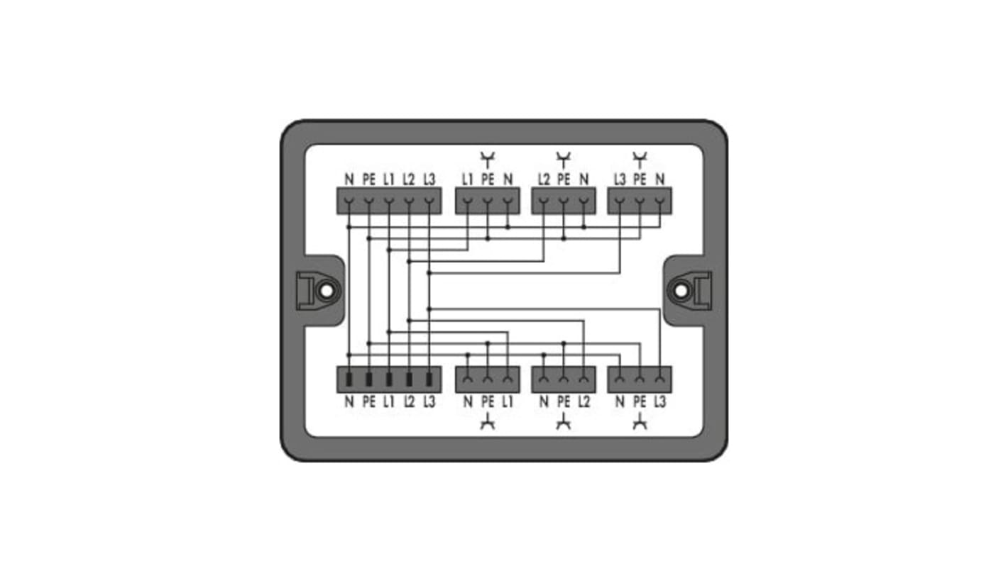 Scheda di distribuzione 1, 3 fasi elettriche WAGO, 7 vie, 25 A
