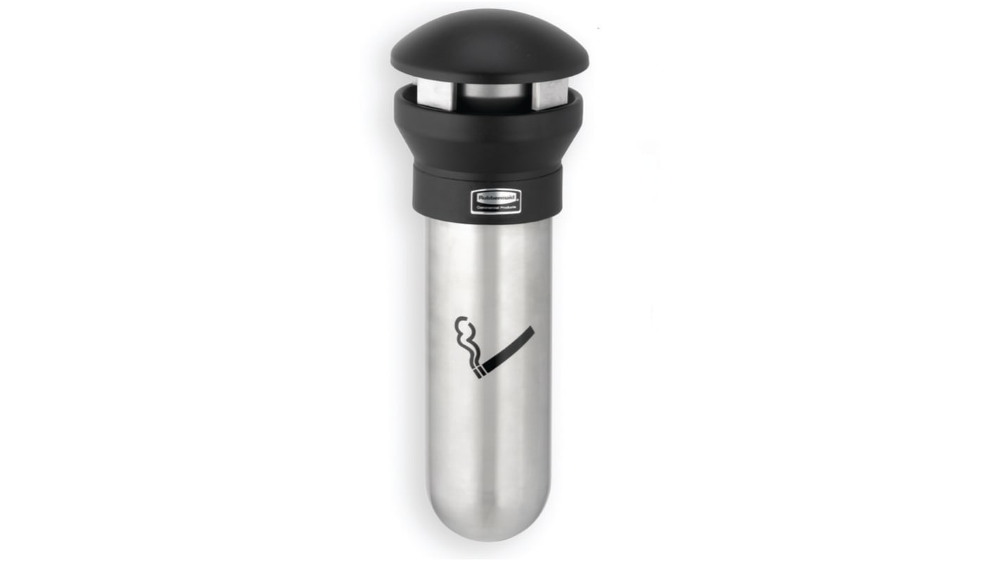 Rubbermaid Commercial Products Black Stainless Steel Wall Mounting Cigarette Bins, 190.5mm