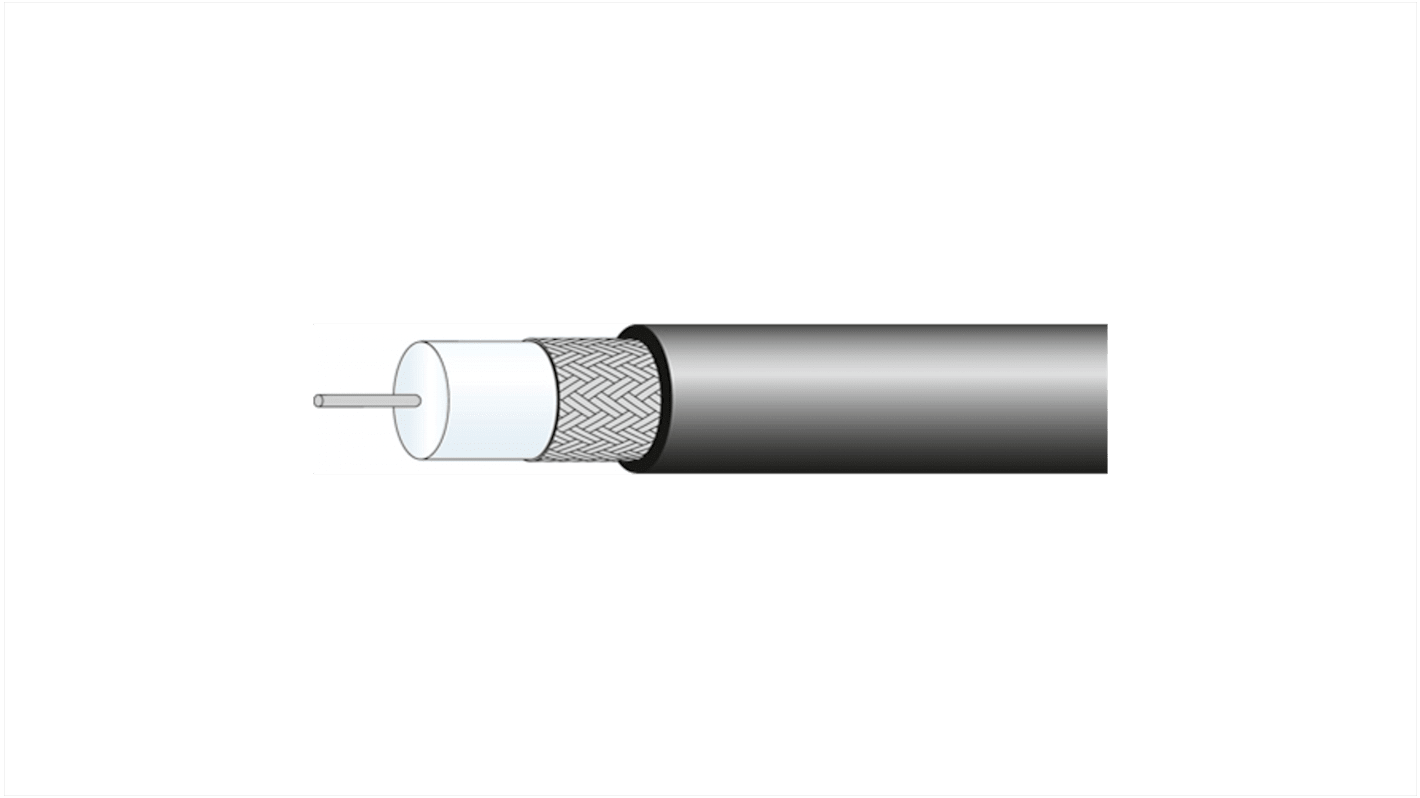 Huber+Suhner Sort RG59 Koaksialkabel, 75 Ω, 100m UD: 6.1mm