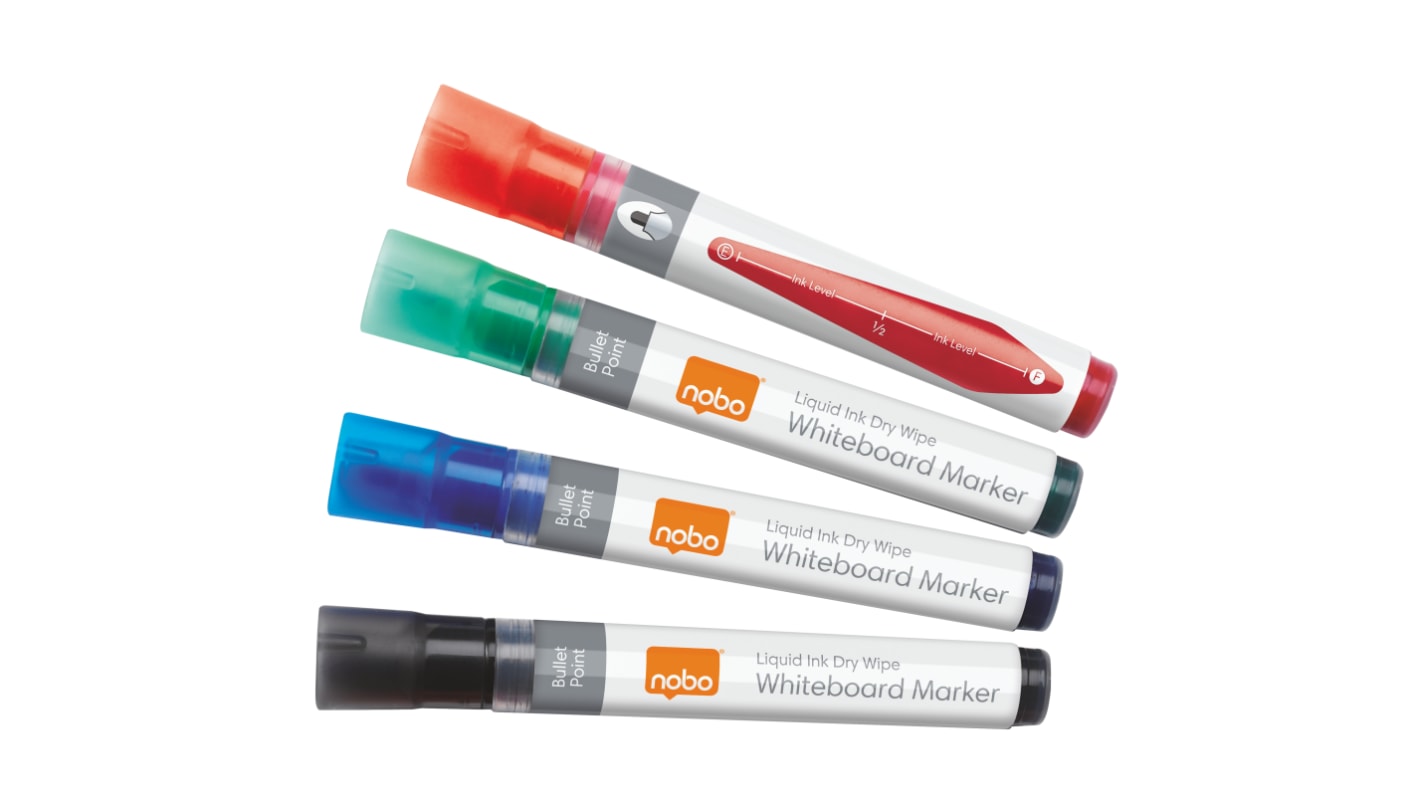 Nobo White Board Marker, 4 Assorted, 3 mm Tip Size