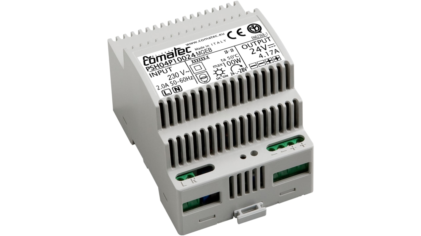 Comatec PSH Switched Mode DIN Rail Power Supply, 230V ac ac Input, 24V dc dc Output, 4.16A Output, 100W