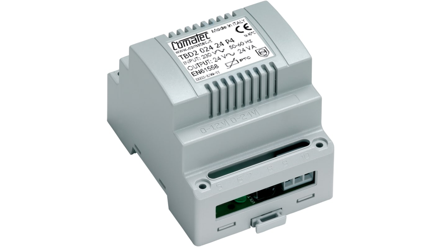 Comatec 24VA DIN Rail Transformer, 230V ac Primary, 24V ac Secondary