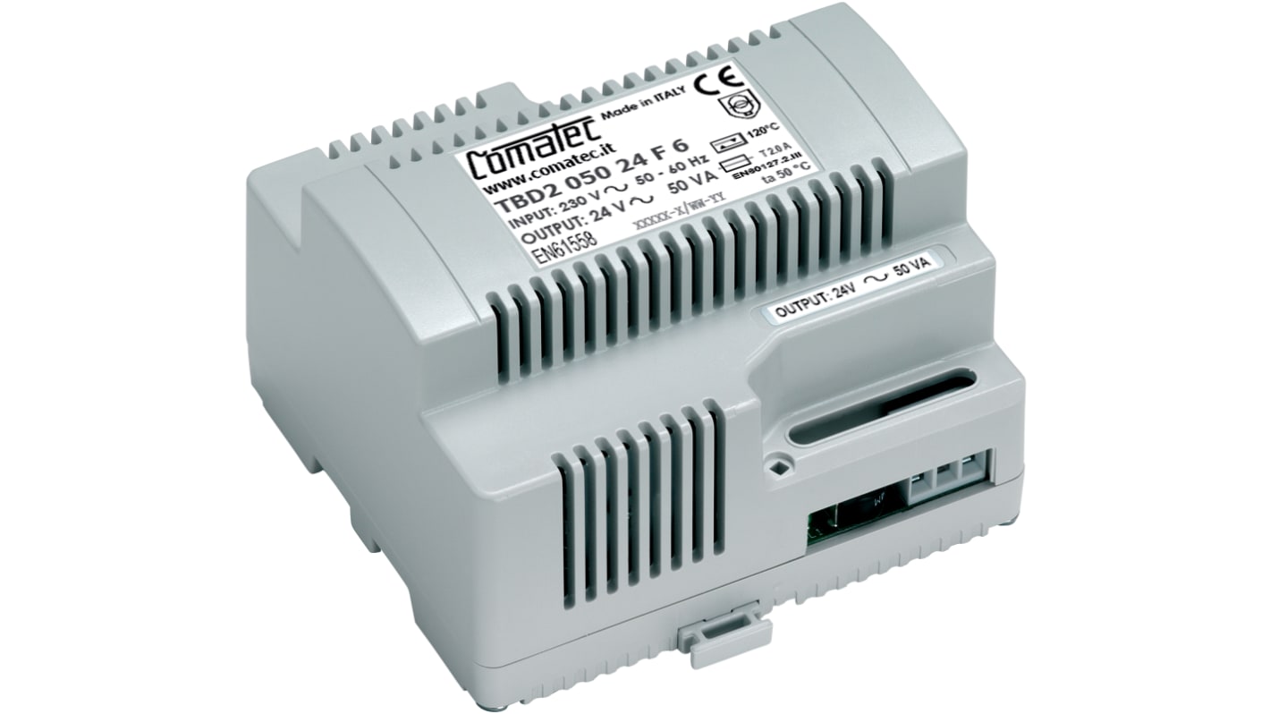 Comatec 50VA DIN Rail Transformer, 230V ac Primary, 24V ac Secondary