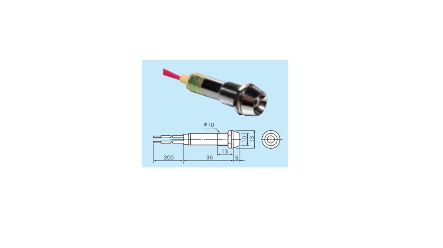Sakazume Electric 表示灯, 220V, 赤, 実装ホールサイズ:10.2mm Sakazume Electric 表示灯, 220V, 赤, 実装ホールサイズ:10.2mm