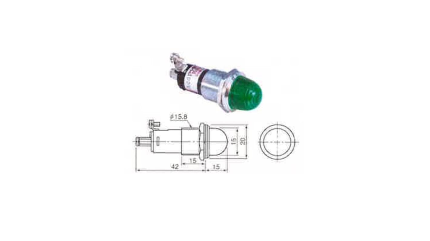 Sakazume Electric 表示灯, 200V ac, 赤, 実装ホールサイズ:16mm, DO8-B6M-AC/DC100-R/R