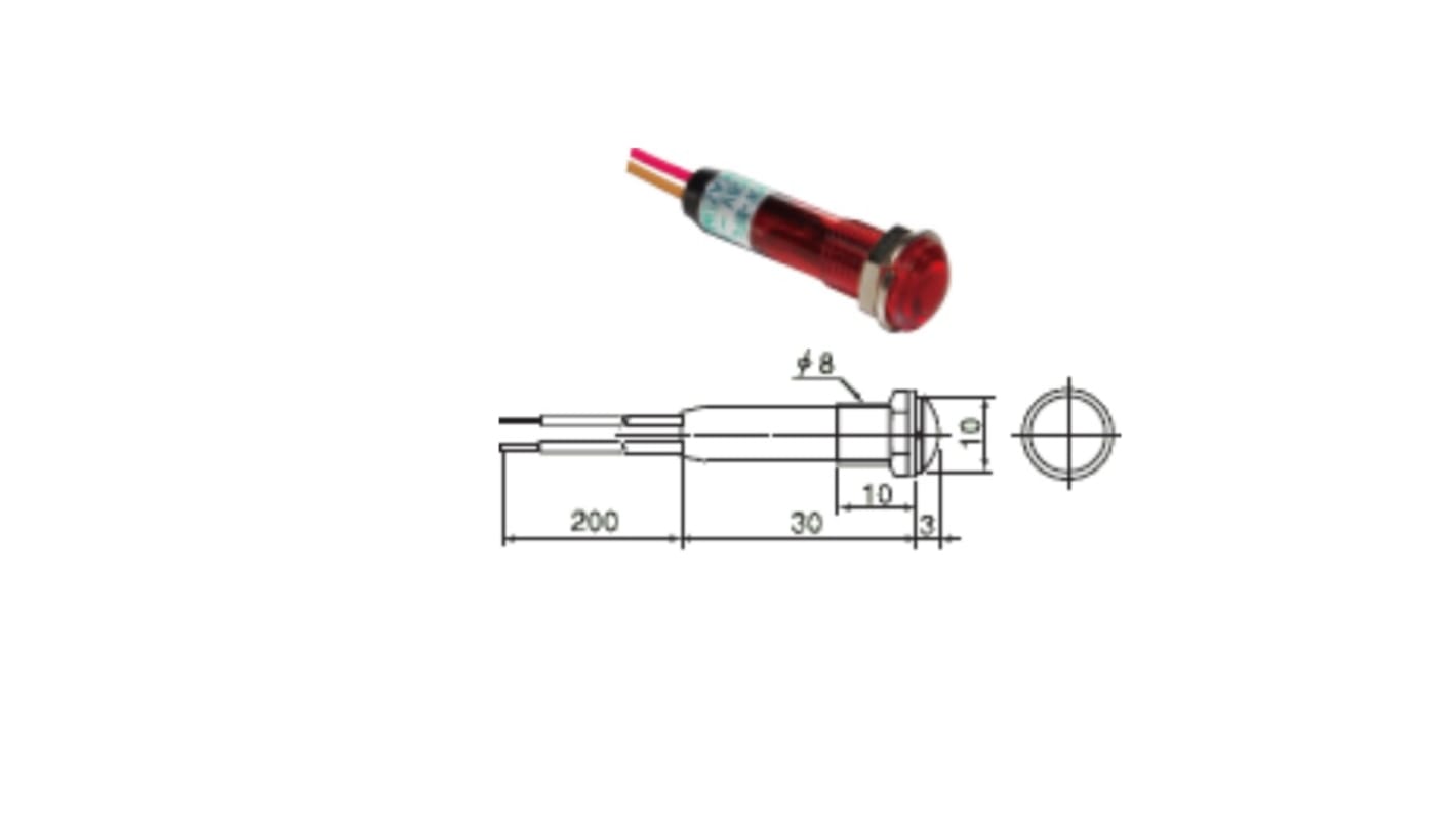 Sakazume Electric 表示灯, 60V, 赤, 実装ホールサイズ:8.2mm