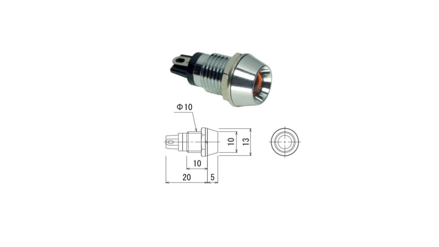 坂詰製作所 表示灯, 3.1V, 赤, 実装ホールサイズ:10mm, DUL-10HJ