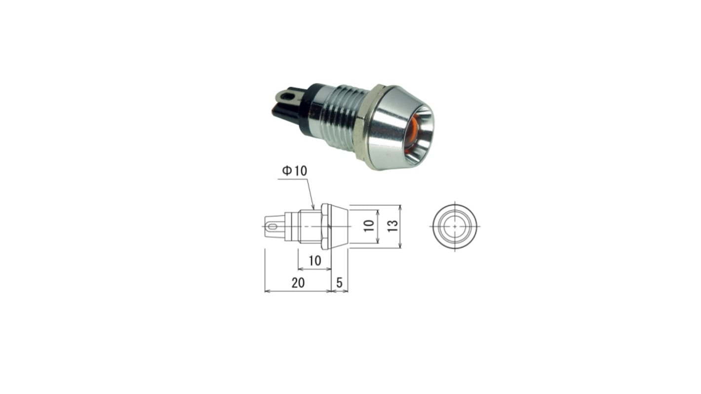 坂詰製作所 表示灯, 3.1V, 赤, 実装ホールサイズ:10mm, DUL-10HJ-R/R