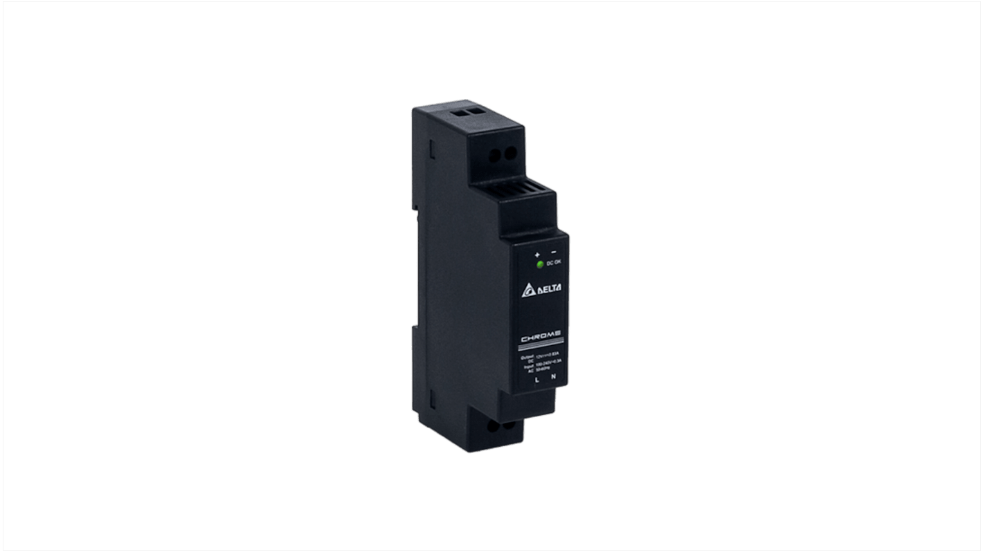 Delta Electronics DRC Switched Mode DIN Rail Power Supply, 90 → 264 V ac / 125 →375V dc ac, dc Input, 12V