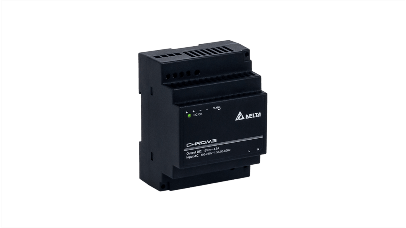 Delta Electronics DRC Switched Mode DIN Rail Power Supply, 90 → 264 V ac / 125 →375V dc ac, dc Input, 12V