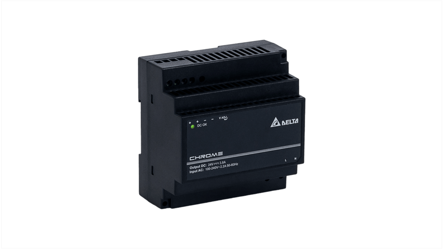 Delta Electronics DRC Switched Mode DIN Rail Power Supply, 90 → 264 V ac / 125 →375V dc ac, dc Input, 24V