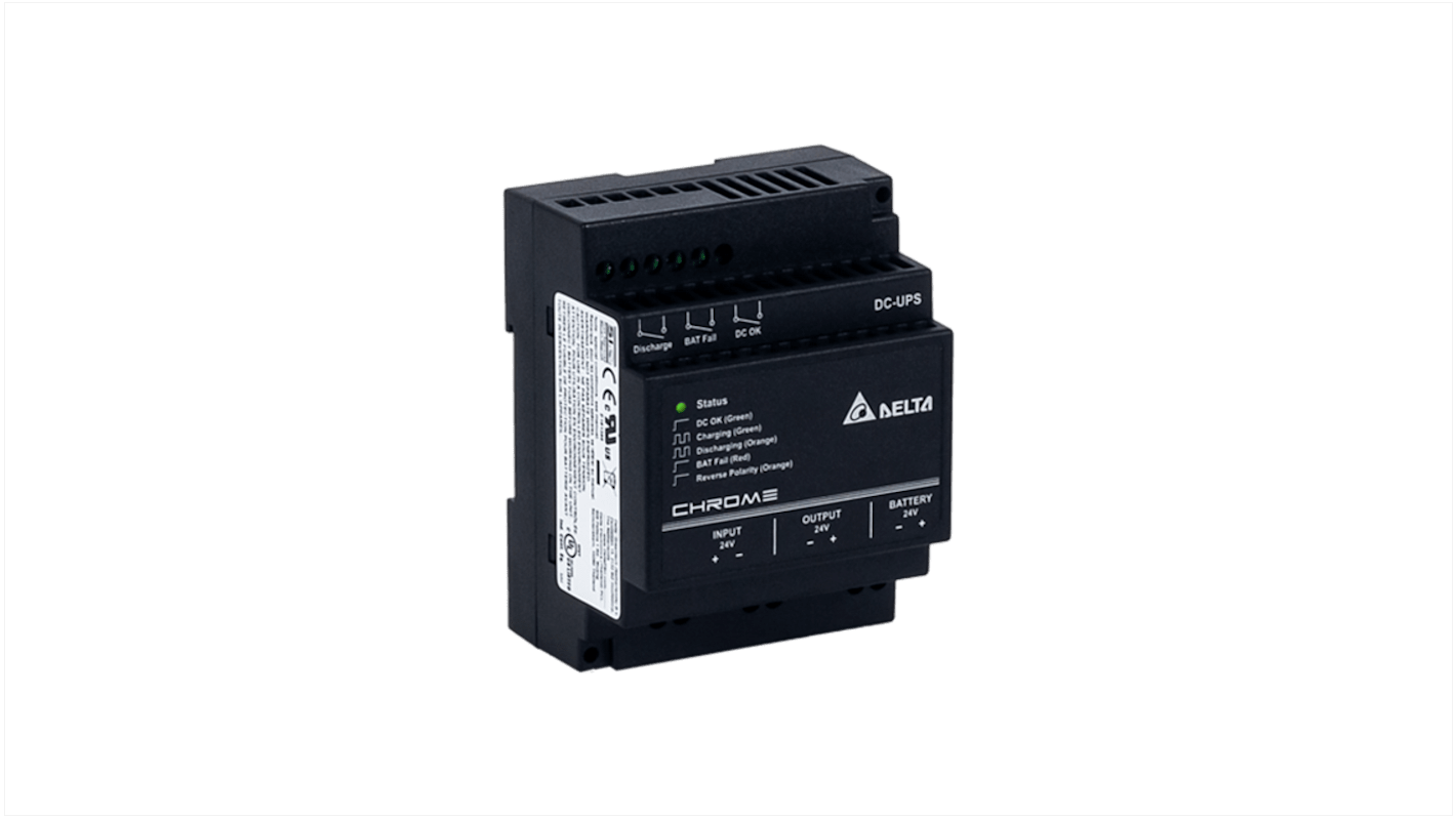 Delta Electronics 24 → 28V dc Input DIN Rail Uninterruptible Power Supply, 240VA (240W), Chrome DC