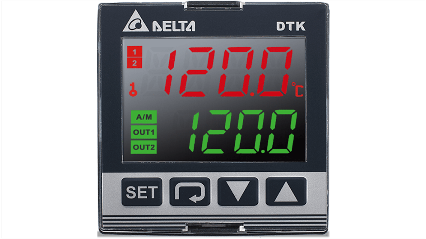 Rs-Online Termoregolatori PID Delta Electronics DTK 100 → 240 V 48 x 48 (1/16 DIN)mm 2 uscite Relè