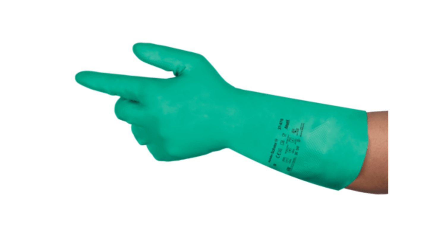 Ansell 37-676 Green Nitrile Abrasion Resistant, Chemical Resistant Work Gloves, Size 10, Nitrile Coating