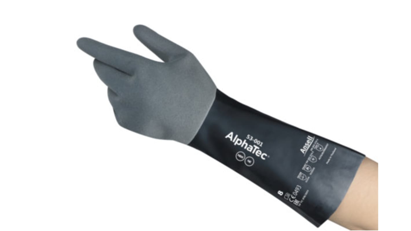 Ansell 53-001 Black Nylon Abrasion Resistant, Chemical Resistant Work Gloves, Size 6, Neoprene Coating