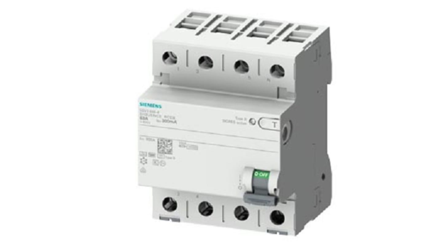 Siemens SENTRON 5SV3xxx RCCB, 63A, 4 Pole, 500mA, Type B, 400V ac