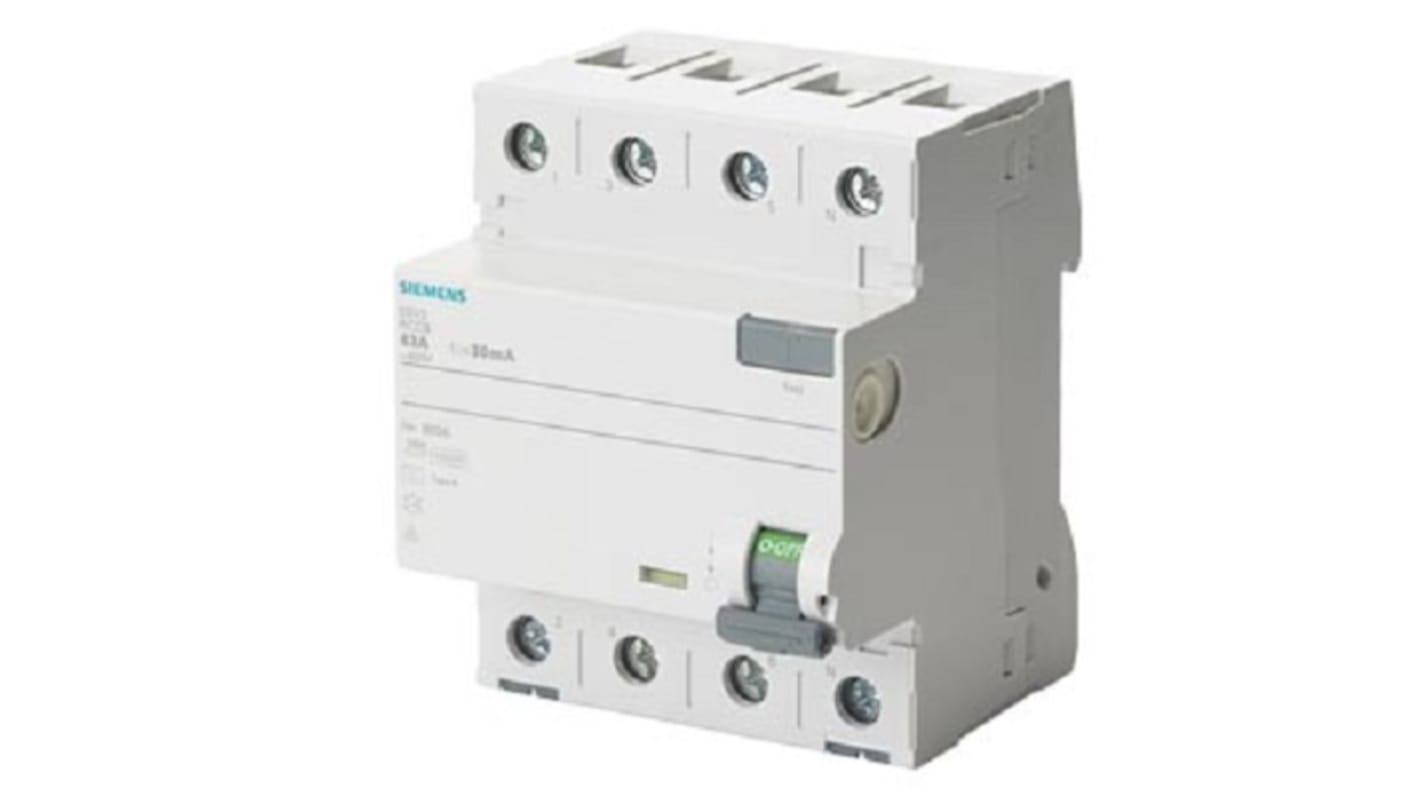 Siemens SENTRON 5SV3xxx RCCB, 80A, 4 Pole, 500mA, Type A, 400V ac