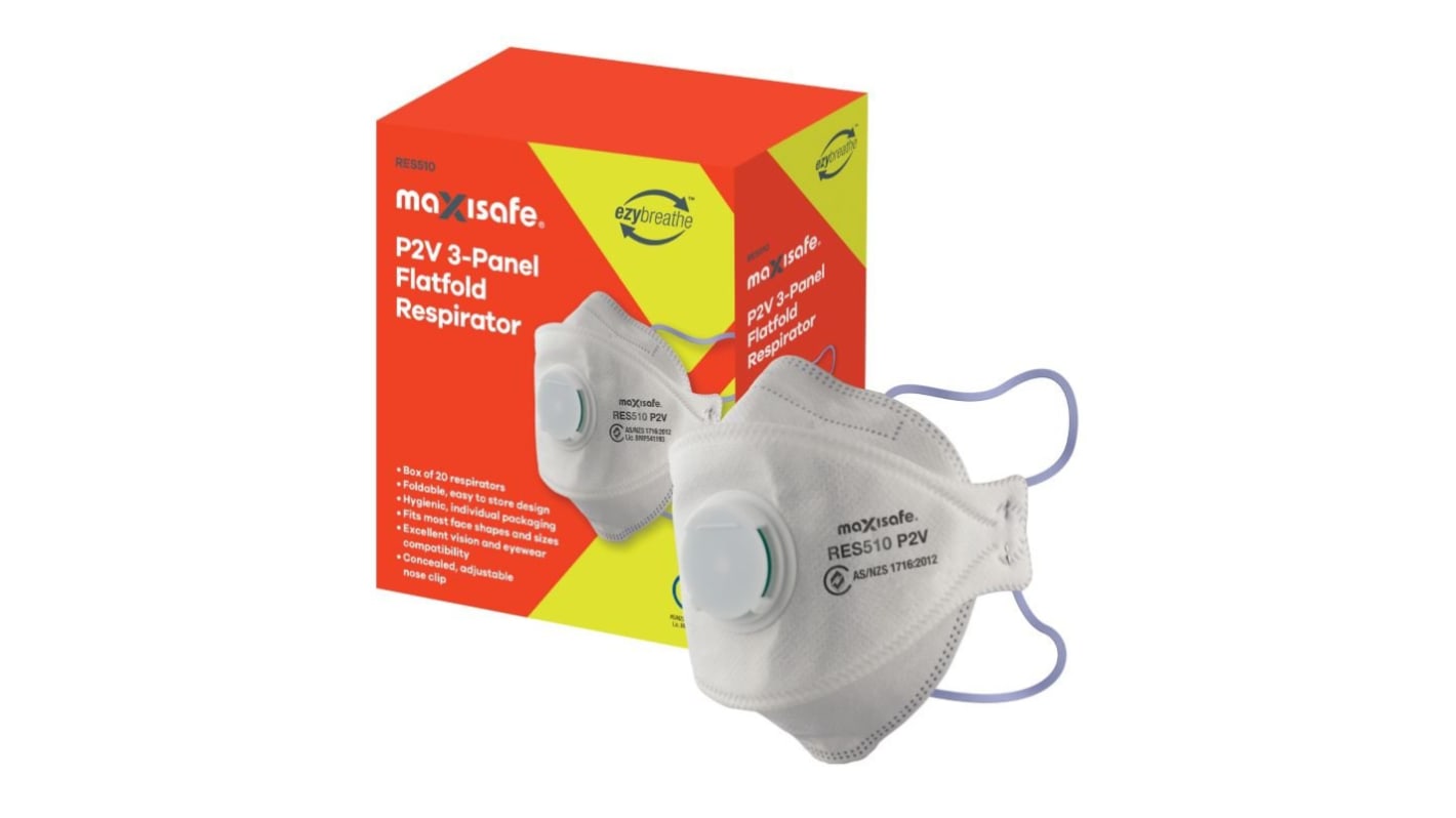 Maxisafe Disposable Respirator, P2, Valved, Fold Flat