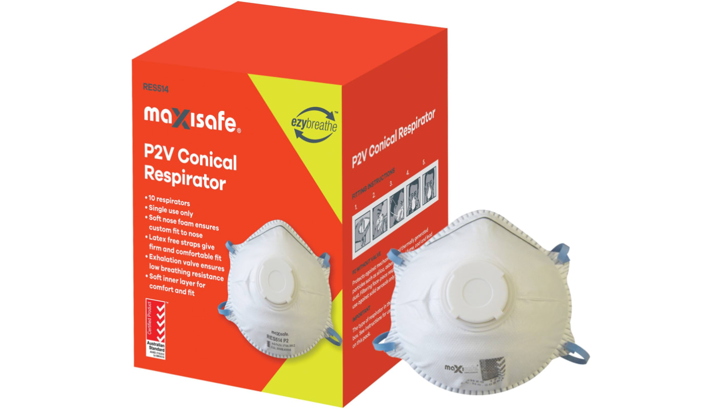 Maxisafe Disposable Respirator, P2, Valved, Moulded