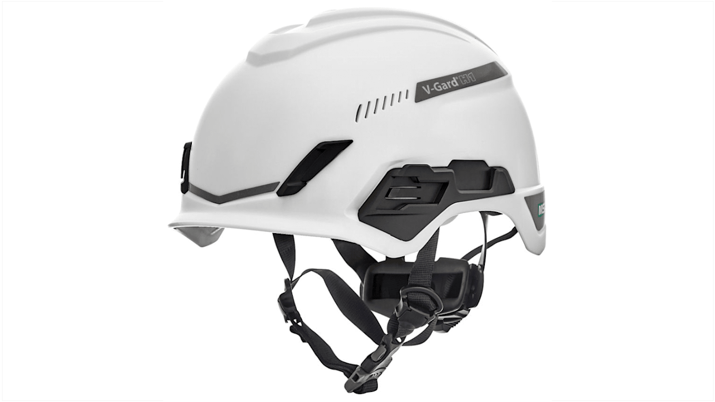 MSA Safety White Safety Helmet with Chin Strap, Ventilated