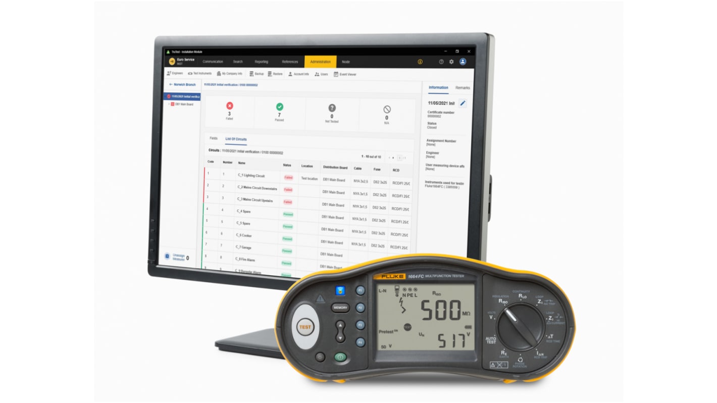 Fluke 1664FC DE Multifunktionsprüfgerät Phase-Erde, Phase-Neutral autom.RCD Test 50V RCD Rampentest 500V max.