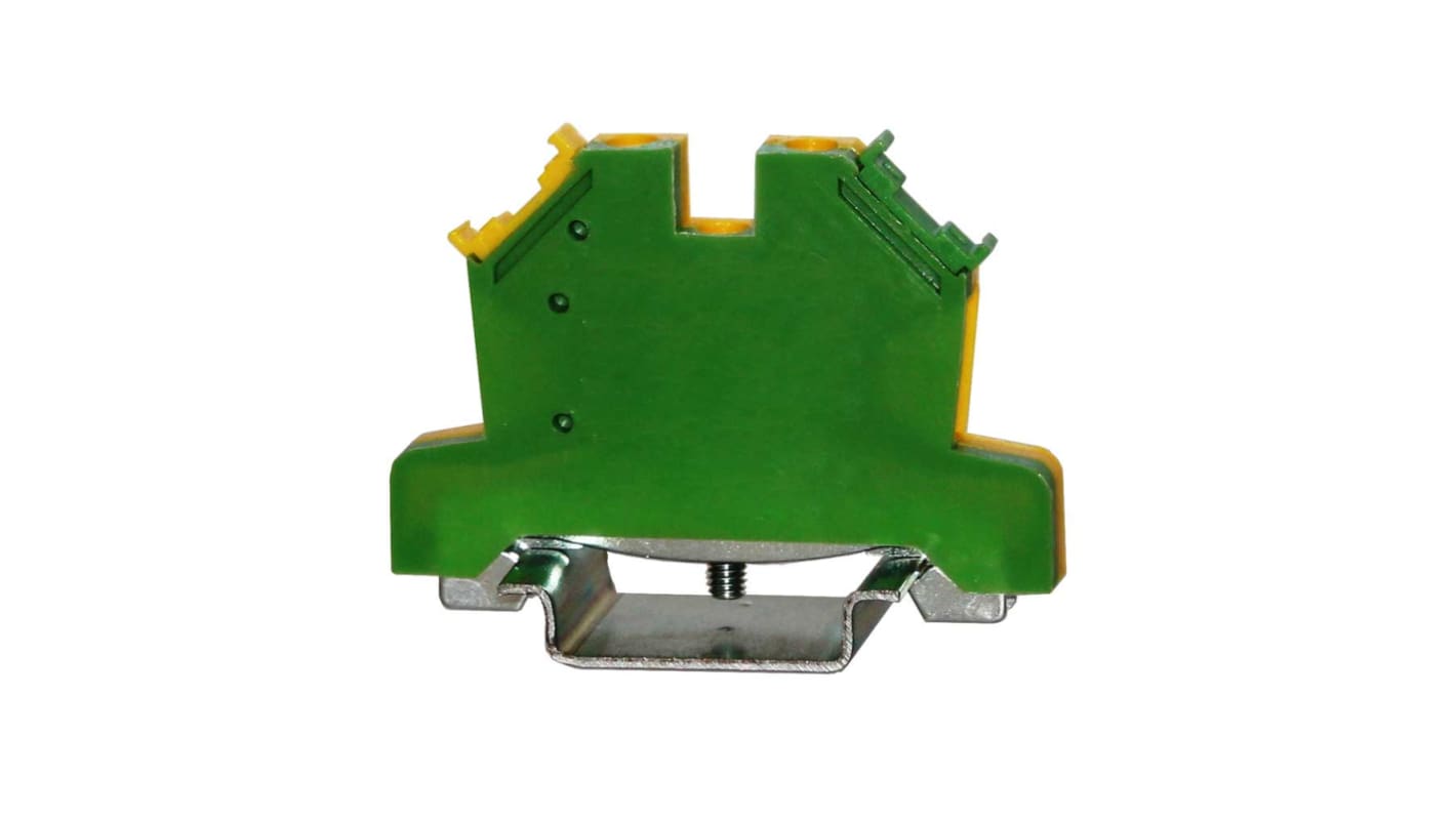RS PRO 1路接地端子排, DIN 导轨型, CSA 0.5 → 6mm², 笼式弹簧夹端接, 绿色，黄色