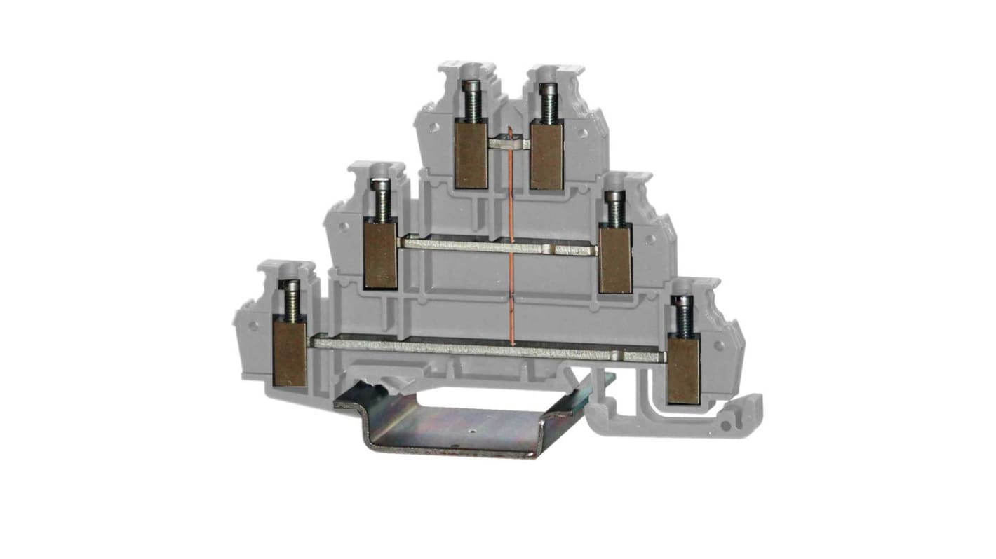 RS PRO Grey, 3-Level, Cage Clamp Termination