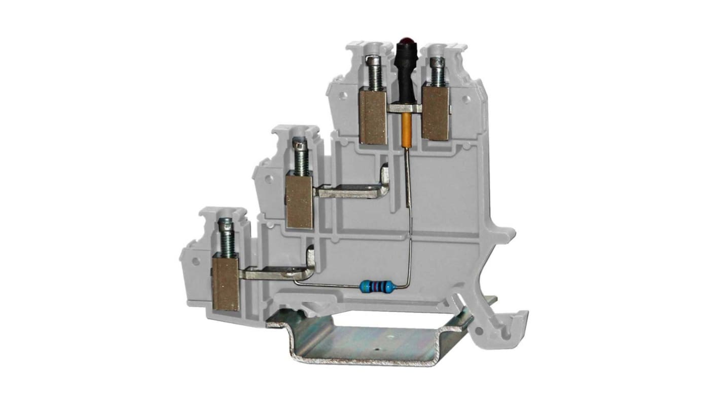 RS PRO Grey Feed Through Terminal Block, 3-Level, Cage Clamp Termination