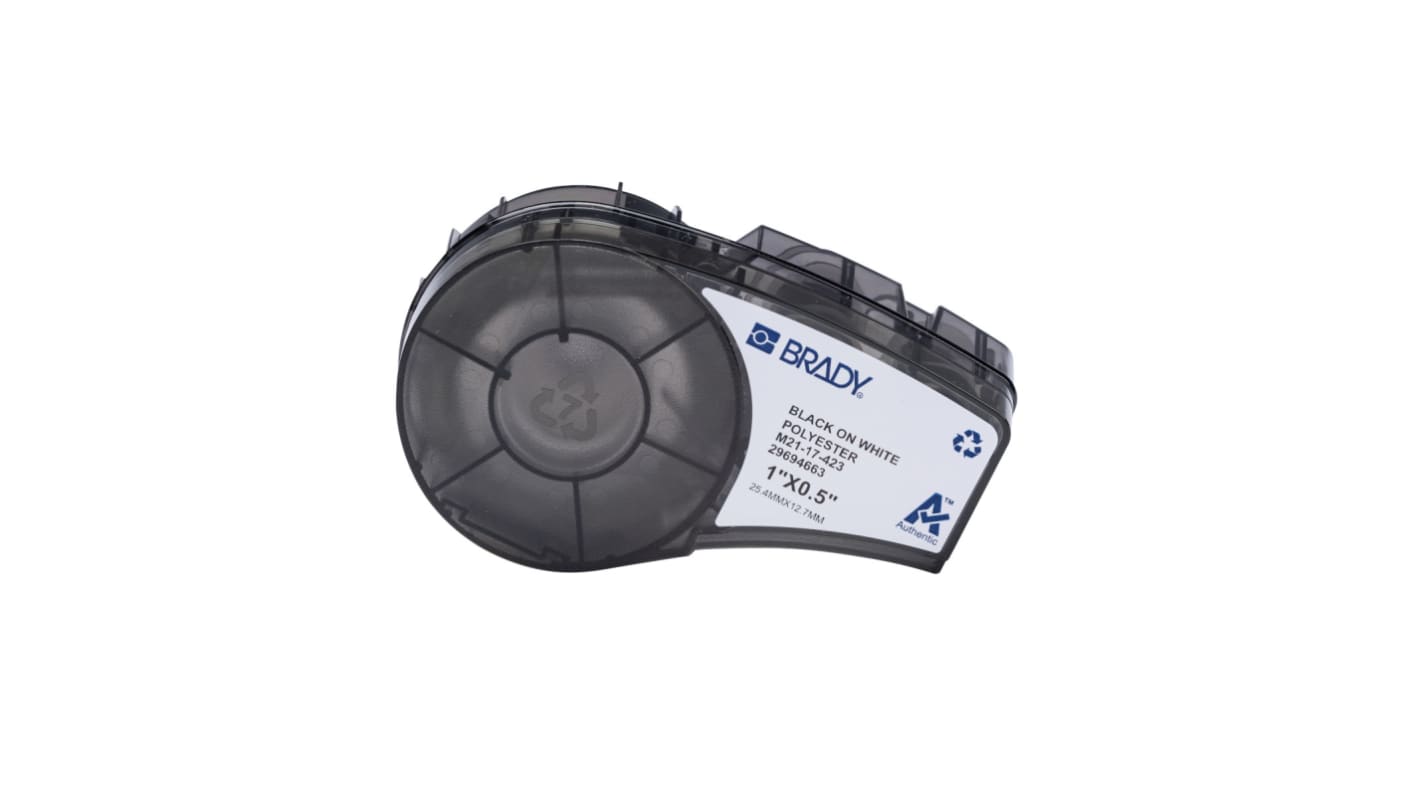 Brady M21 Black on White Polyester Label, 19.05 mm Width