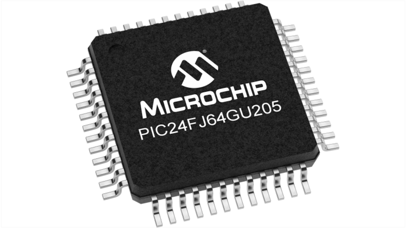 Microchip PIC24FJ64GU205-I/PT, 16bit PIC Microcontroller MCU, PIC, 32MHz, 64 kB Flash, 48-Pin TQFP