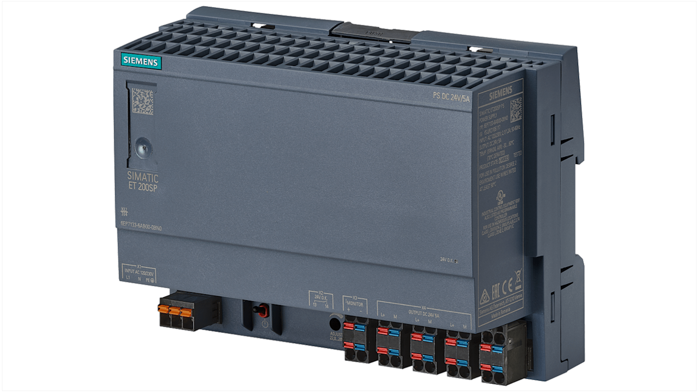 Alimentatore a montaggio su guida DIN Siemens, 24V cc, 5A, 120 → 230V ca, 17W