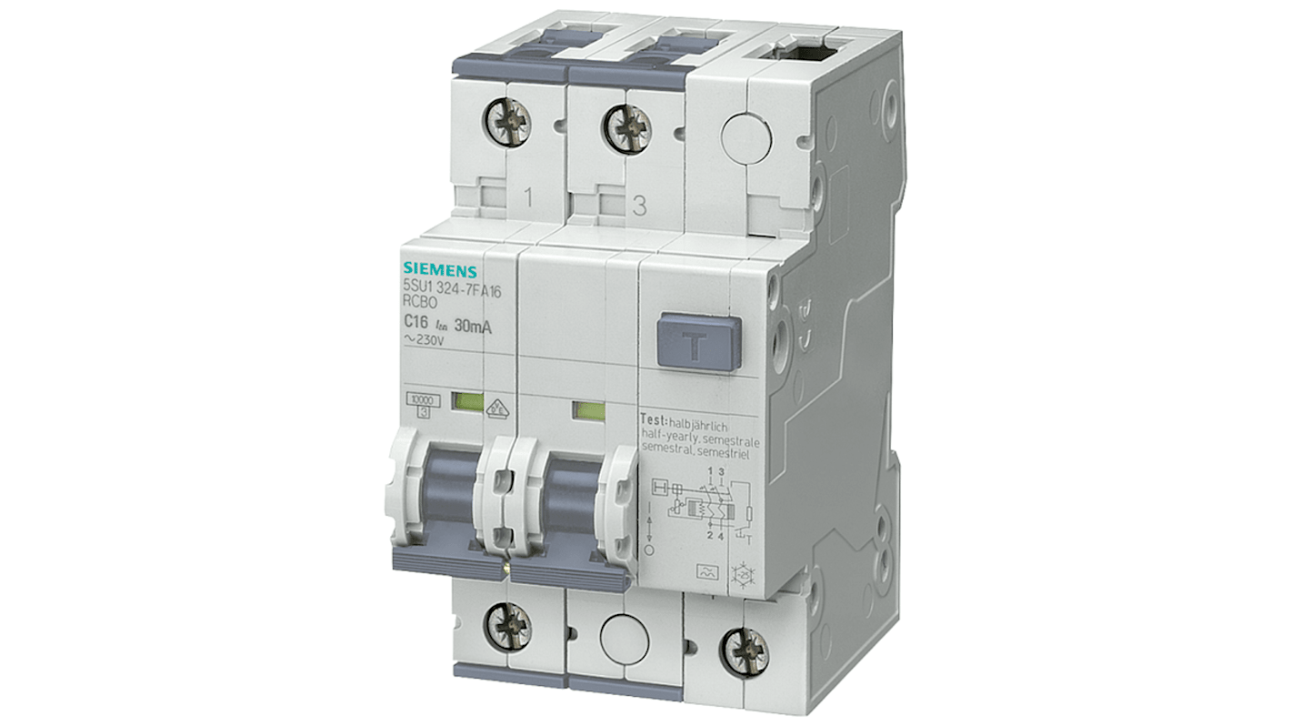 Siemens RCBO, 2-polet, 32A, følsomhed: 30mA