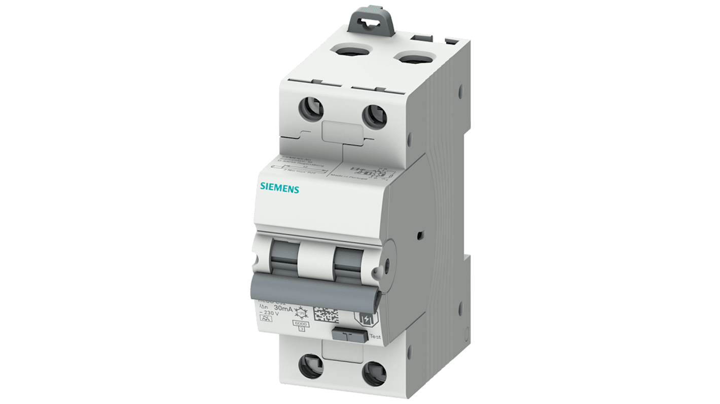 Siemens RCBO, 10A Current Rating, 2P Poles, 30mA Trip Sensitivity, Type B, Sentron Range