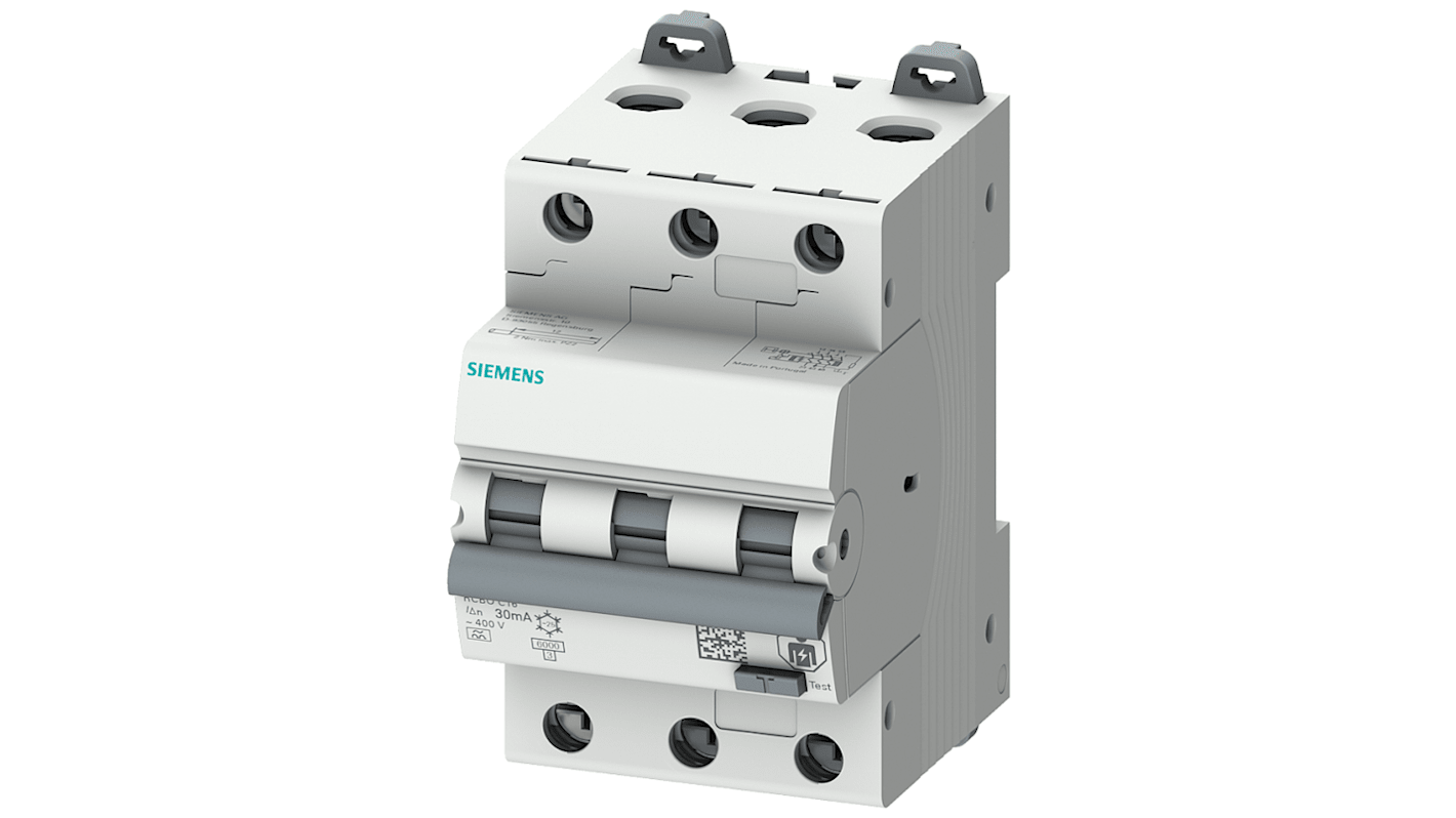 Interruptor automático y diferencial 3P, 6A, Sensibilidad 30mA, Curva Tipo B, Sentron