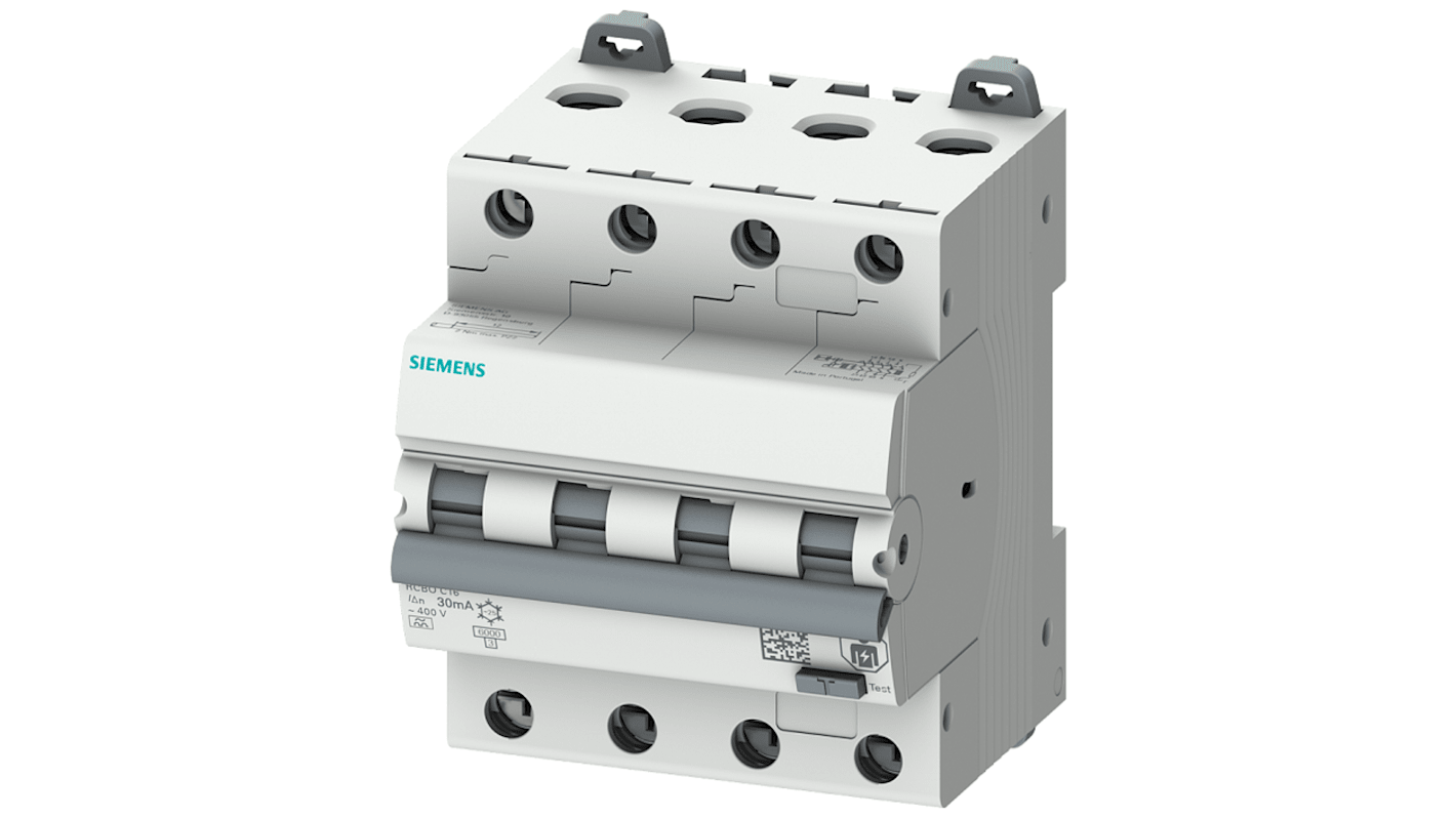 Siemens RCBO, 4P, 10A, følsomhed: 30mA