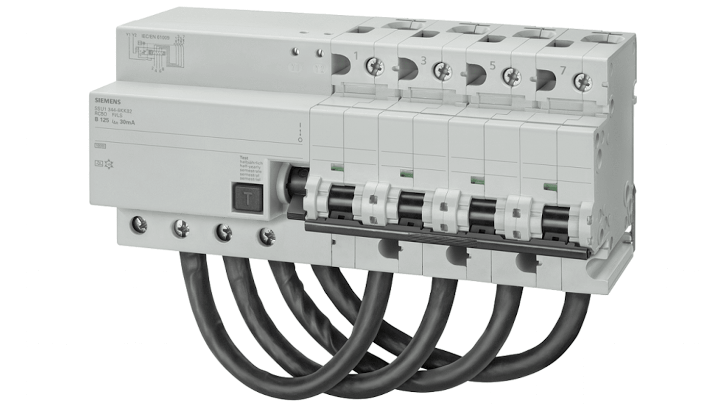 Interruptor automático y diferencial 4P, 100A, Sensibilidad 30mA, Curva Tipo D, Sentron