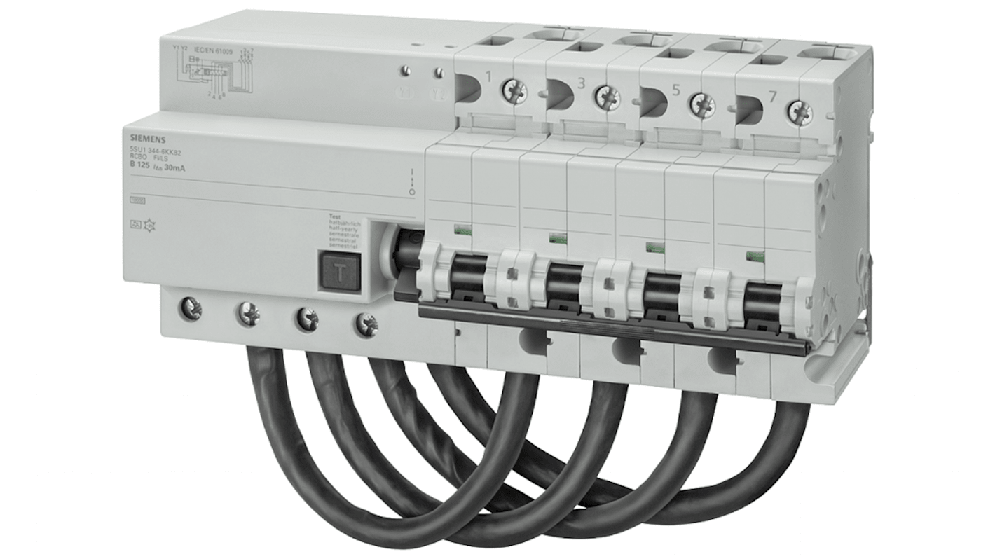 Interruptor automático y diferencial 4P, 125A, Curva Tipo B, Sentron