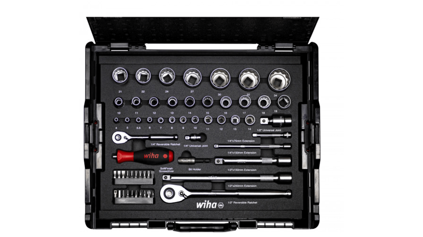 Wiha 60-Piece Metric 1/2 in; 1/4 in Standard Socket/Bit Set with Ratchet, 6 point; 12 point; Hex Bit; Phillips Bit;