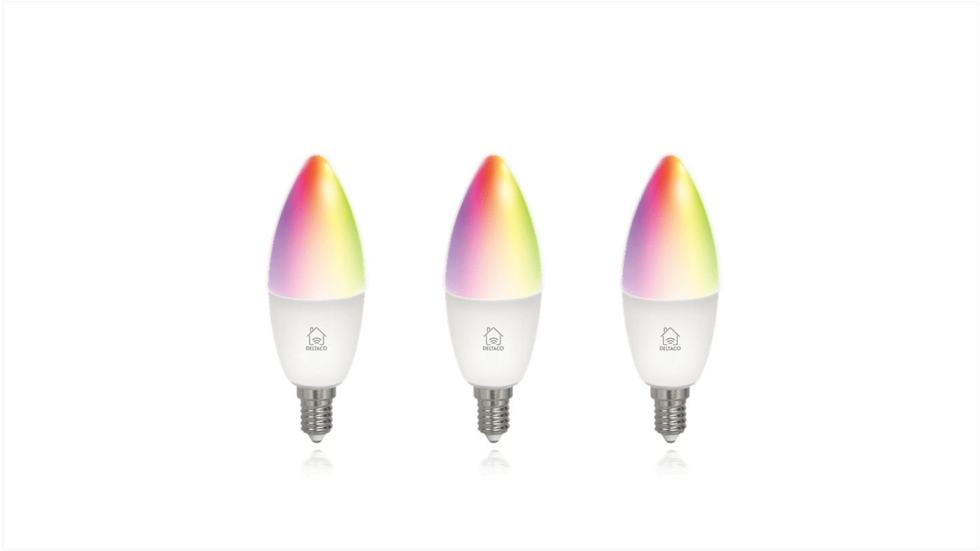 Deltaco Smart Glühbirne Smart Bulb 5 W mit E14 Sockel 6500K, kaltweiß, RGB, Warmweiß