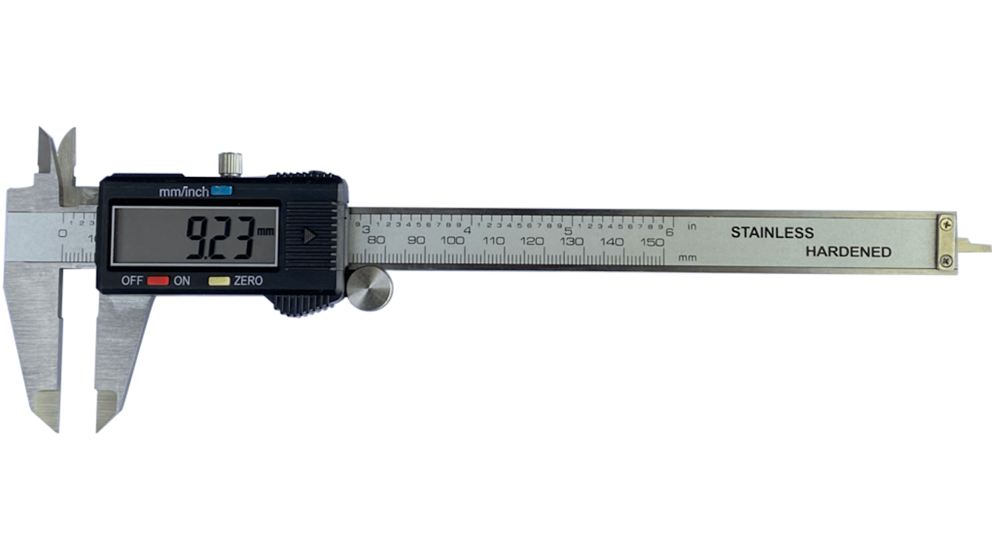 RS PRO 150mm, 6in Digital Caliper Caliper 0.0005 in, 0.01 mm Resolution, Imperial, Metric