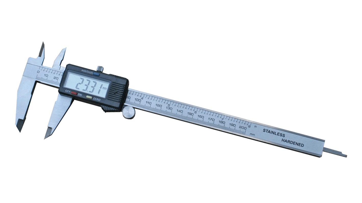 Suwmiarka 200mm z noniuszem RS PRO LCD 0,0005 cala; 0,01 mm, z kalibracją ISO